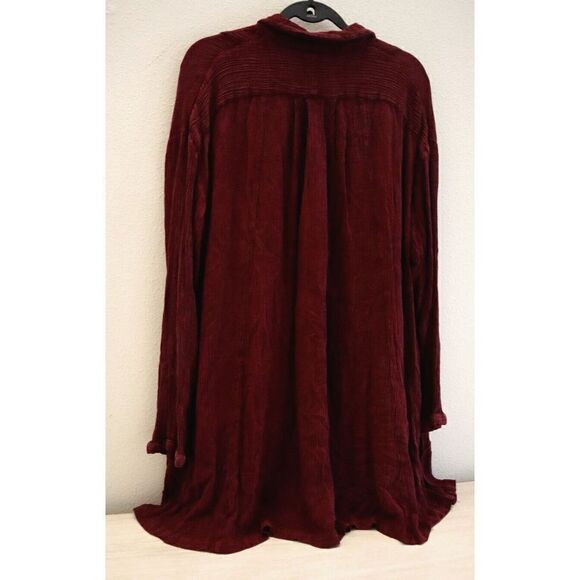 Free People Women's Sz XS Maroon Spin Me Oversized Button Down Shirt Dress - Picture 2 of 7